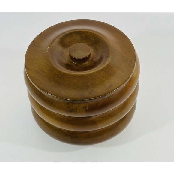 Hellerware Wooden Stacking Bowl Set of 3 Natural Wood Round Lid Vintage Serving - Picture 4 of 10